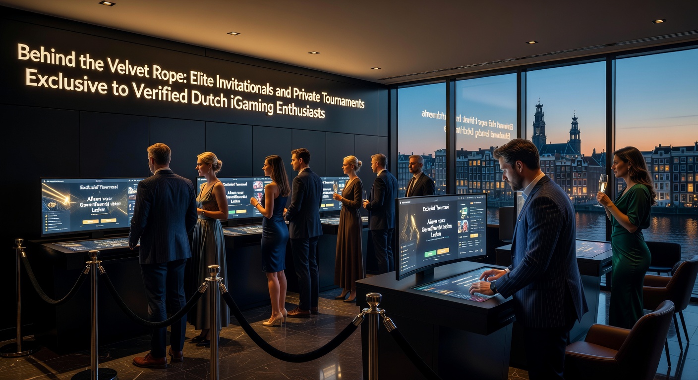 Luxe VIP-omgeving met spelers aan een privé pokertafel, omringd door fluweelgordijnen en champagneglazen in een exclusief casino-toernooi