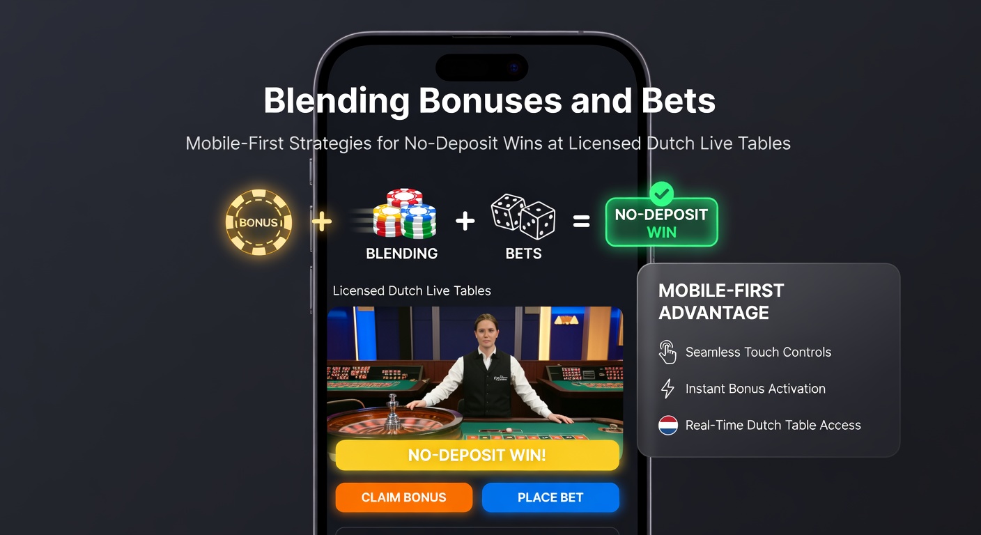 Smartphone scherm met geactiveerde no-deposit bonus op een live blackjack tafel, inclusief wagering tracker en bet opties
