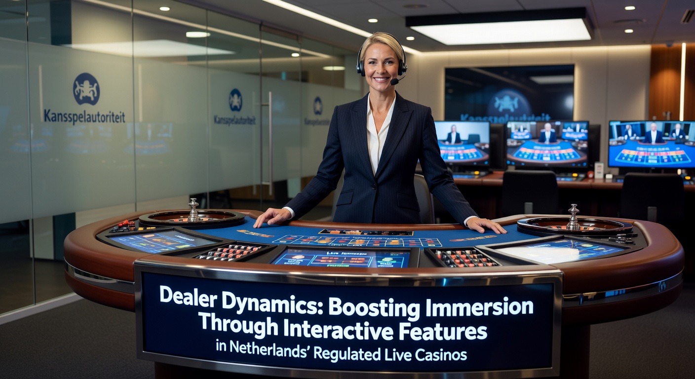 Live dealer aan een blackjacktafel met chatfunctie en interactieve knoppen zichtbaar op schermen van spelers