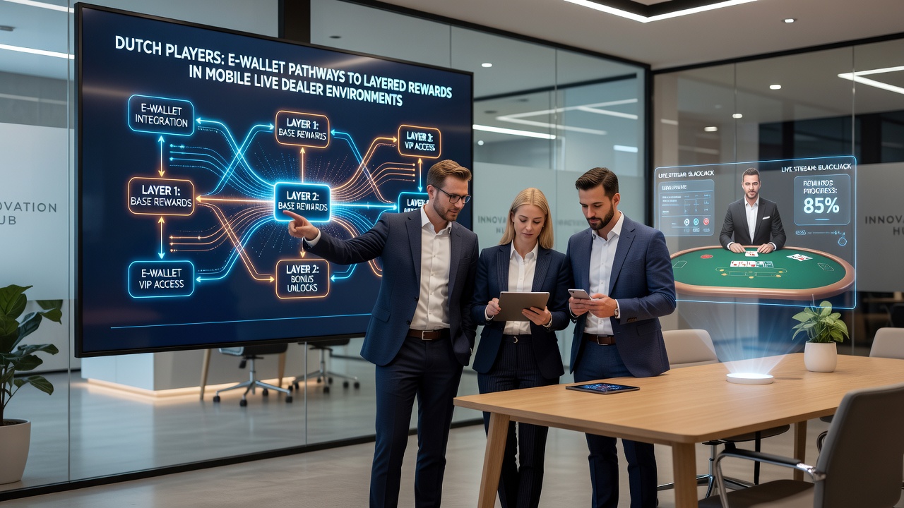 Mobiele interface van een live dealer casino met e-wallet integratie en beloningsweergave