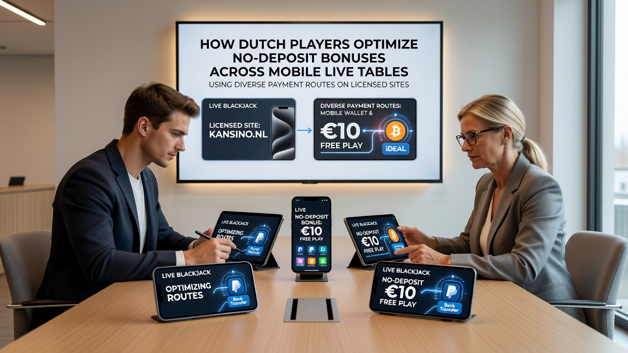 Mobiele live casino tafel met Nederlandse spelers die no-deposit bonussen gebruiken